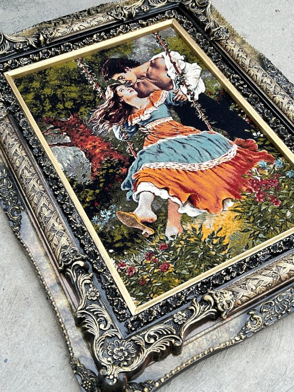 Çardaktaki Çift Adlı İran Tebriz Halı Tablo 97x76cm - Duvar Halı Kilim Tablo - 3