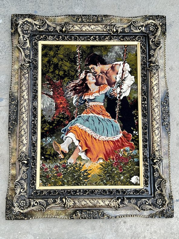 Çardaktaki Çift Adlı İran Tebriz Halı Tablo 97x76cm - Duvar Halı Kilim Tablo - 8