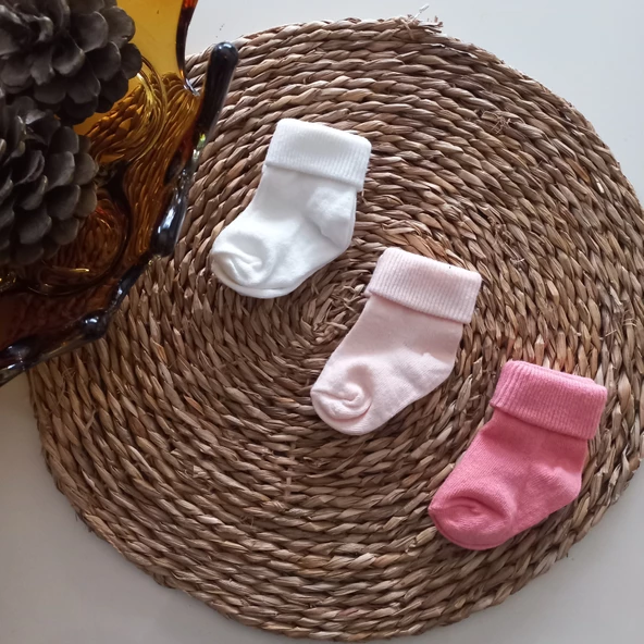 MARS BABY Kız Bebek Beyaz Somon 3lü Kıvrık Soket Çorap
