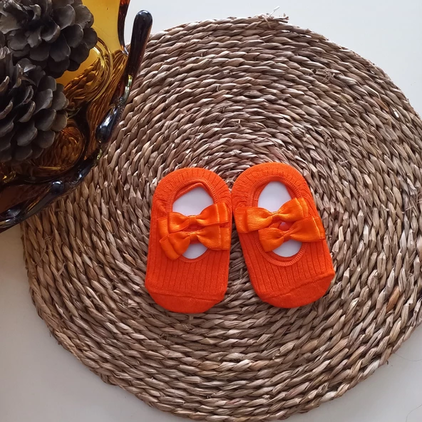 MARS BABY Kız Bebek Turuncu Fiyonklu Babet Çorap