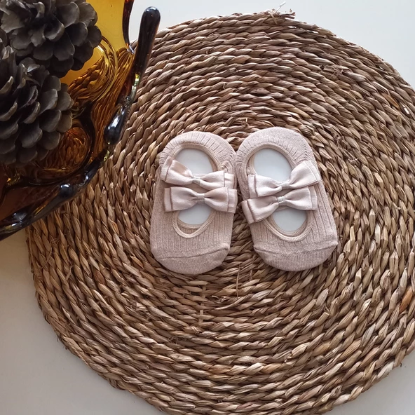 MARS BABY Kız Bebek Bej Fiyonklu Babet Çorap