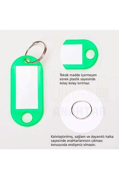 100x Anahtarlık Plastik Etiket Kimlik Isimlik Isim Yazı Yazmalık Yazılabilen (KARIŞIK RENK) - Resim 4