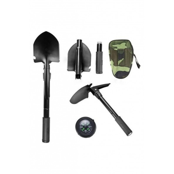 Portatif Pusulalı Kamp Seti (Kazma + Kürek + Testere) - 5
