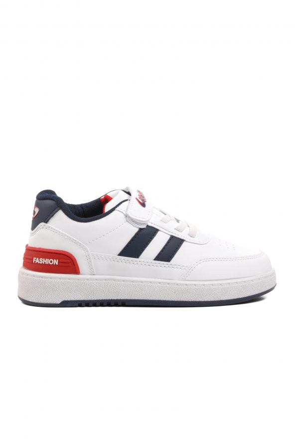 Ayakmod 725-24K-P Beyaz-Lacivert-Kırmızı Cırtlı Çocuk Sneaker