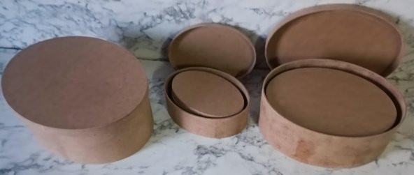 Hobi Adn 90197 5'li Kutu Set Oval Ahşap HAM MDF Maşuka Özellik MODEL El Yapım - 6