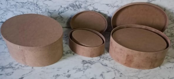 Hobi Adn 90197 5'li Kutu Set Oval Ahşap HAM MDF Maşuka Özellik MODEL El Yapım - 7