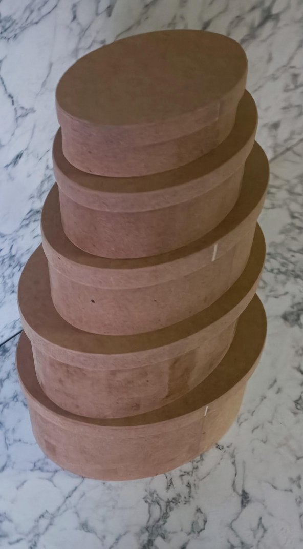 Hobi Adn 90197 5'li Kutu Set Oval Ahşap HAM MDF Maşuka Özellik MODEL El Yapım - 8