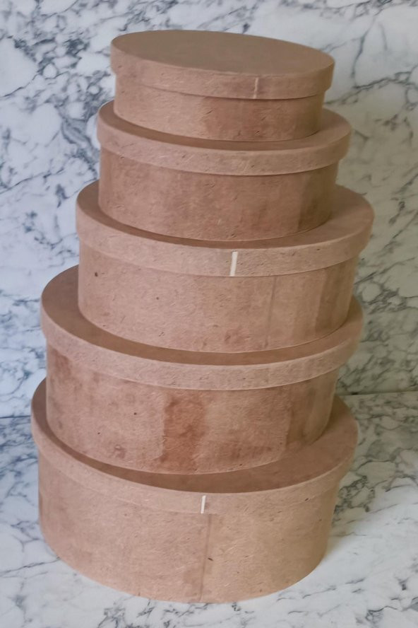 Hobi Adn 90197 5'li Kutu Set Oval Ahşap HAM MDF Maşuka Özellik MODEL El Yapım - 9