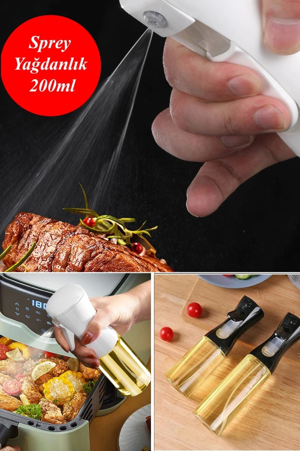 Cam Sprey Yağdanlık Püskürtmeli Sprey Şişe Airfryer Ayçiçek Zeytinyağı Sirkelik 200 ml