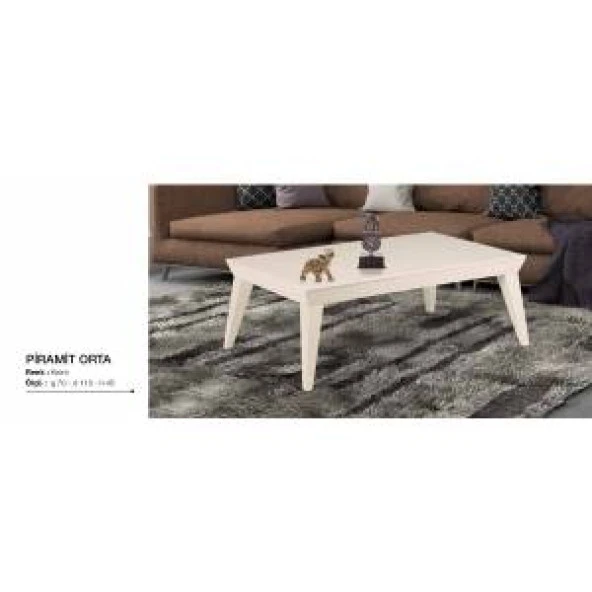 Orta Sehpa 12342 OSM PİRAMİT Model Parlak Krem  Ahşap Kayın RETRO ayak El Yapım