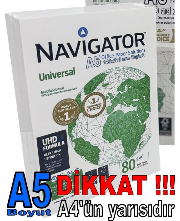 A5 (148x210mm) NAVİGATÖR YARIM BOY FOTOKOPİ KAĞIDI 500 Ad x 10 PAKET