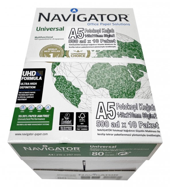 A5 (148x210mm) NAVİGATÖR YARIM BOY FOTOKOPİ KAĞIDI 500 Ad x 10 PAKET - 6