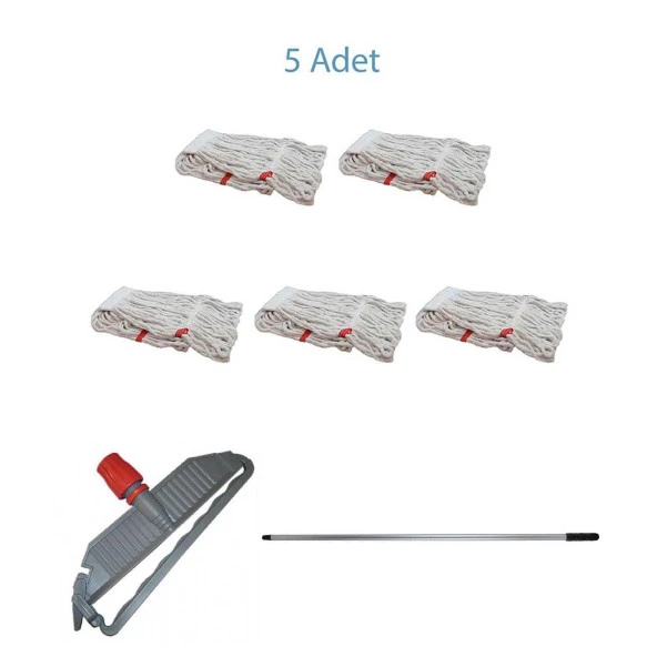 Cod-Ex Geniş Islak Paspas Mop Takımı Seti - 5 Adet Geniş Islak Mop Başlığı  + Metal Sap + Mop Tutucu - Resim 2