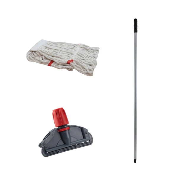 Cod-Ex Dar Yedek Islak Mop Takımı - 3 Adet Beyaz 450 Gr. 17 Cm. Islak Mop + Metal Sap + Mop Tutucu - 3