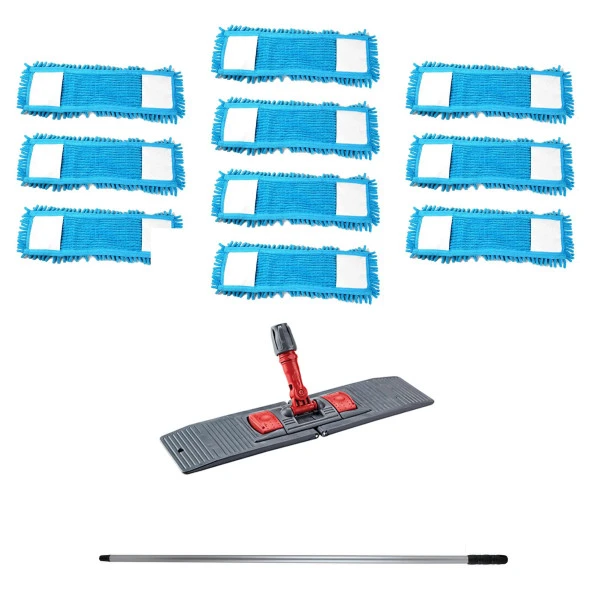 Makarna Şönil Kuru Nemli Palet Tablet Mop Yedek Seti Takımı - 10 ad Mop + Mop Tutucu + Sap - 40 Cm.