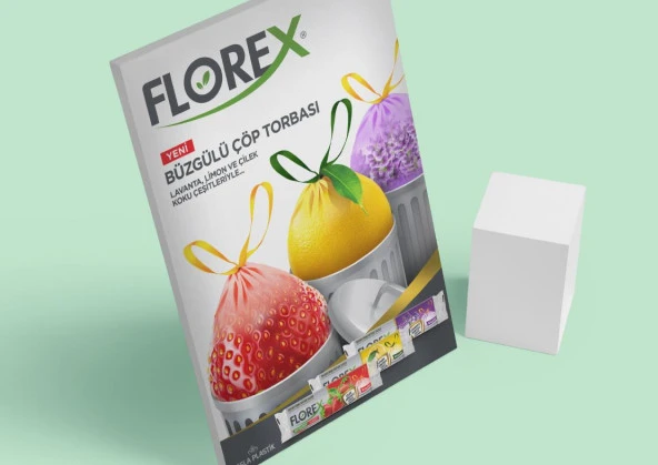 Florex 60 Litre Büzgülü Çilek Kokulu Kırmızı Çöp Torbası Poşeti / 65 x 70 Cm. - 10 Adetlik 1 Rulo - 3