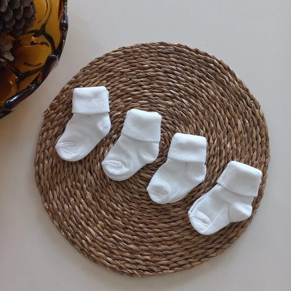 MARS BABY Kız Erkek Bebek Krem 4lü Kıvrık Soket Çorap
