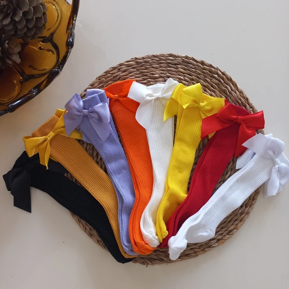 MARS BABY Kız Bebek 8li Fiyonklu Dizaltı Çorap Set