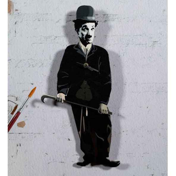 Charlie Chaplin Ahşap Dekoratif Duvar Saati