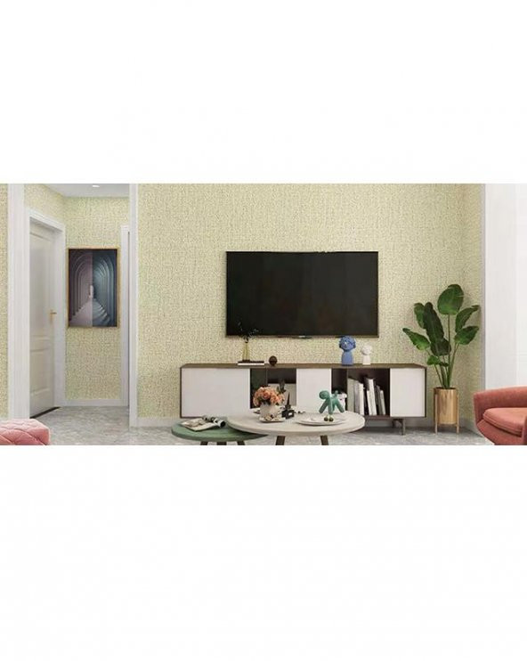 Renkli Duvarlar 50x280 Cm (1,4m2) Keten Sarısı Kendinden Yapışkanlı Duvar Kağıdı   Dokulu Esnek Silinebilir - Resim 3