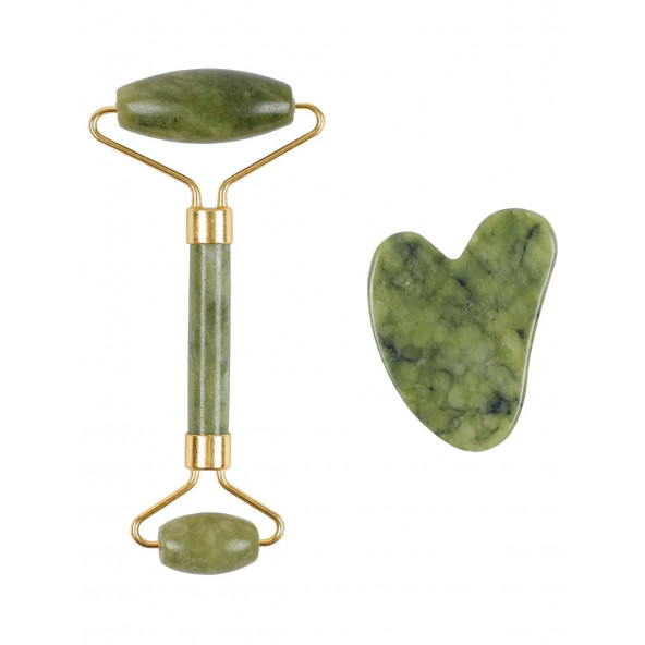 Orijinal Yeşim Taşı Çift Taraflı Jade Roller & Gua Sha Yüz ve Vücut Yenileme ve Masaj Seti - 2