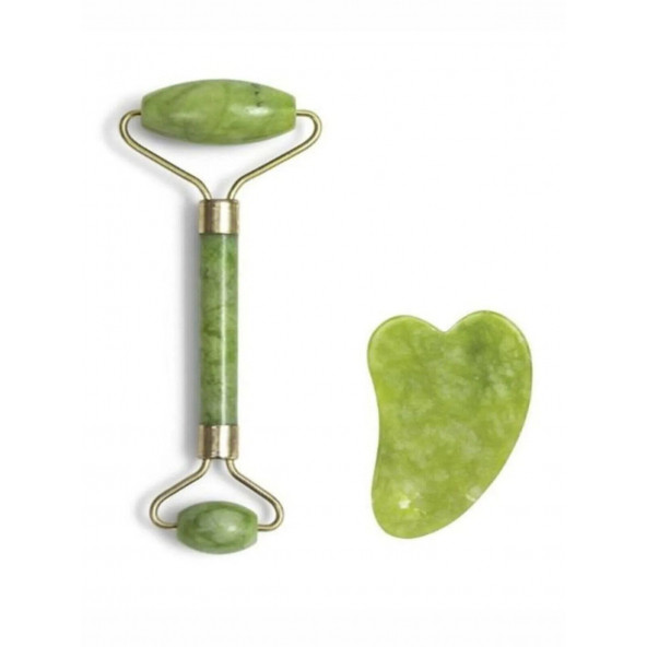 Orijinal Yeşim Taşı Çift Taraflı Jade Roller & Gua Sha Yüz ve Vücut Yenileme ve Masaj Seti - 3