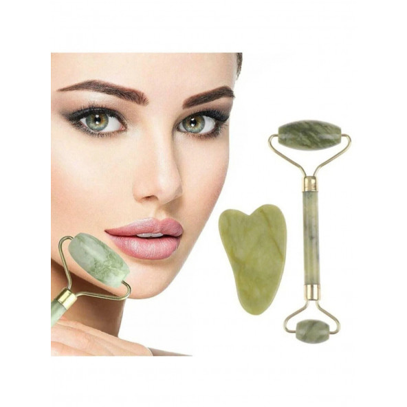 Orijinal Yeşim Taşı Çift Taraflı Jade Roller & Gua Sha Yüz ve Vücut Yenileme ve Masaj Seti - 9