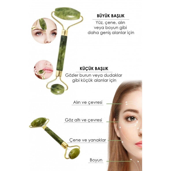 Orijinal Yeşim Taşı Jade Roller Çift Taraflı Yüz ve Vücut Yenileme ve Masaj Aleti - 6
