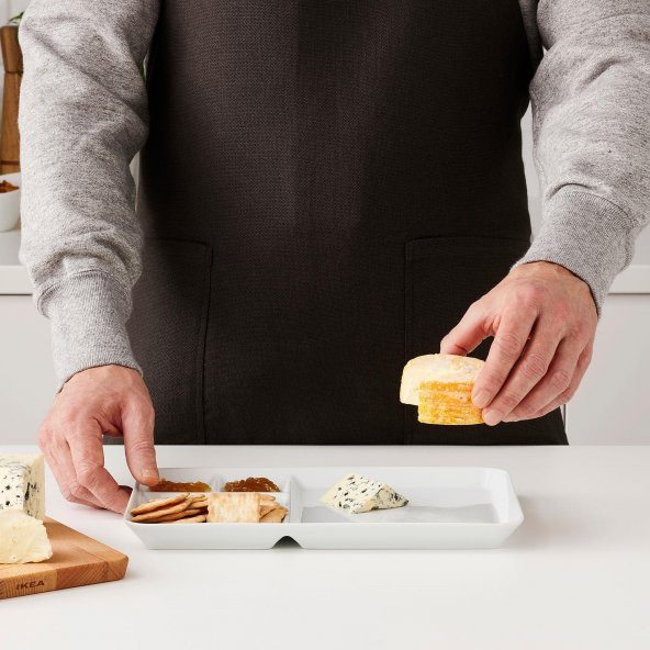 2 Adet Bölmeli Kahvaltı Tabak MeridyenDukkan Beyaz Renk 31x19 cm Feldispat Porselen Sunum-Servis Tabağı - 3