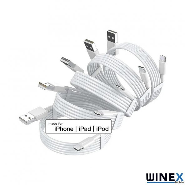 Winex 5 Adet 3A 45W İphone UsbA to Lightning 1m Hızlı Data ve Şarj Kablosu Beyaz - 3