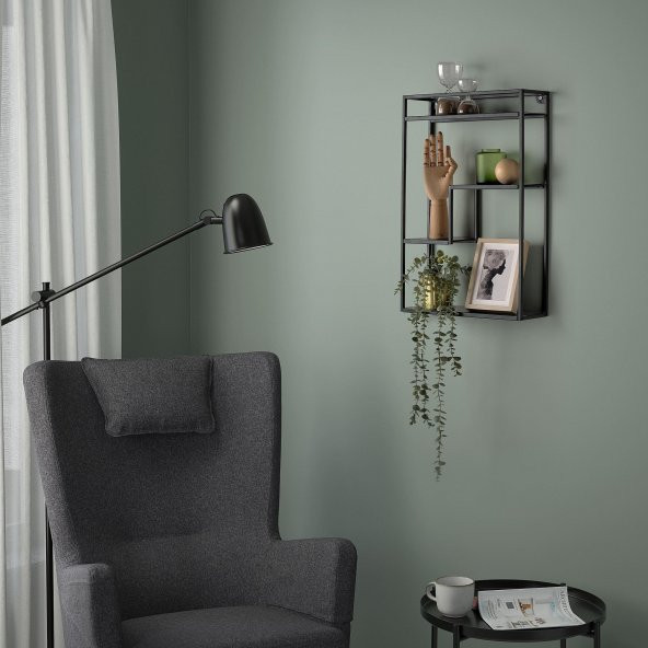 Salon-Mutfak Dekorasyon Duvar Rafı,MeridyenDukkan Antrasit Renk 40x60 cm Sergi-Obje-Kitap Rafı - 2
