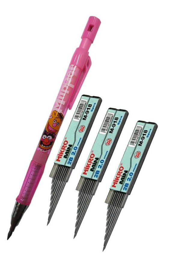 2.0 Mm Kalın Uçlu Versatil Kalem Pembe Renk 1 Adet ve 2.0 Mm Kalın Uç Siyah 3 Adet Kalın Uçlu Mekanik Kalem