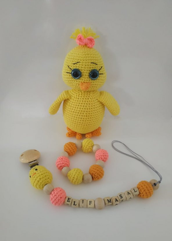 Sarı Civciv Takım Seti Amigurumi Organik Oyuncak