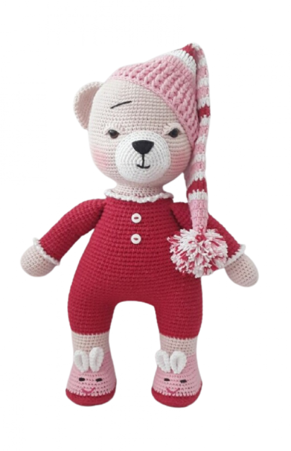 Kırmızı Uykucu Ayı Uyku Arkadaşı Amigurumi Organik Oyuncak