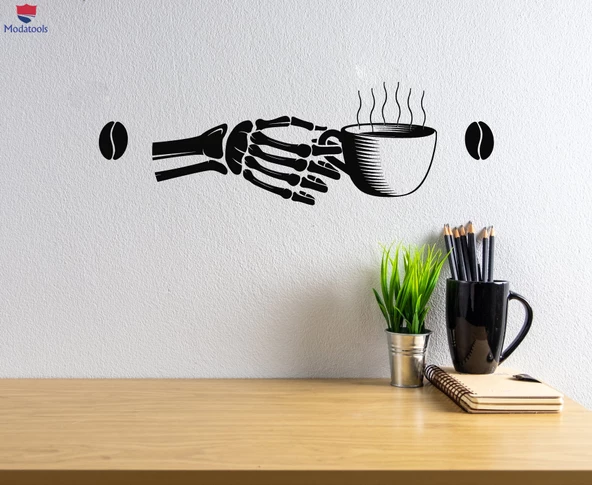 Kahve Barları Duvar Sticker Kahve Dükkanı Logosu İskelet Kafatası El Kahve Çekirdekleri Çıkartmaları