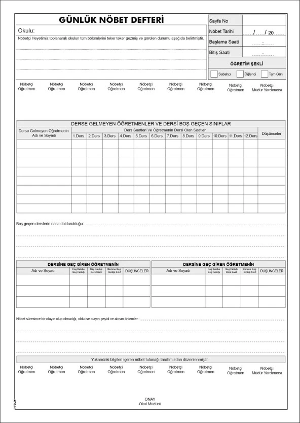 Öğretmen Günlük Nöbet Defteri 100 Yaprak Günlük 22x32 cm - 3