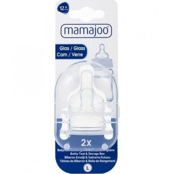 Mamajoo Saklama Kutulu Anti Kolik Cam Biberon Emziği 2li No:3 (L) 12+ Ay