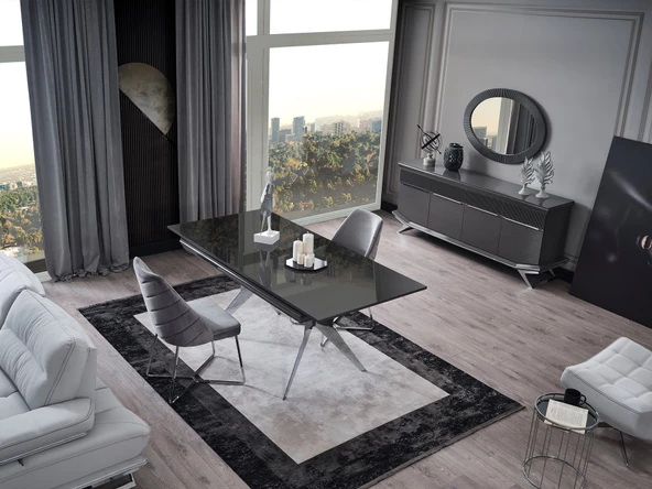 ASYA GÜMÜŞ MDF YEMEK ODASI TAKIMI - Resim 2