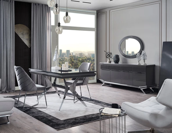 ASYA GÜMÜŞ MDF YEMEK ODASI TAKIMI - Resim 3