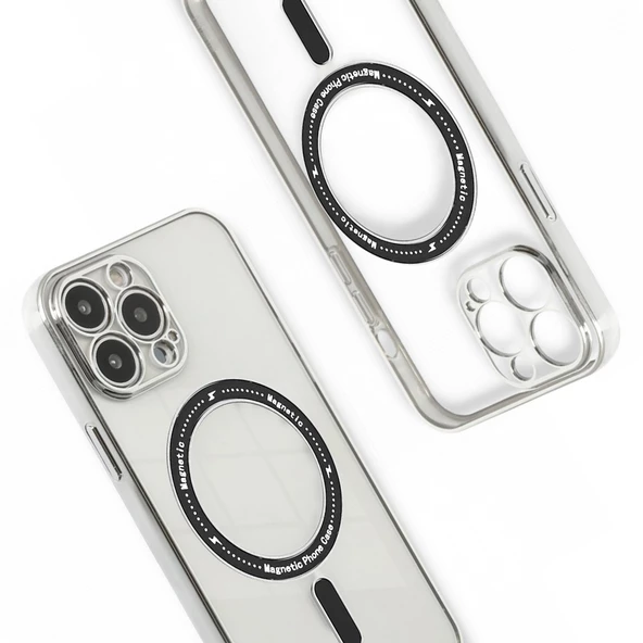 iPhone 13 Pro Max Kılıf Magsafe Özellikli Gold Seri Lazer Silikon Kapak - 7