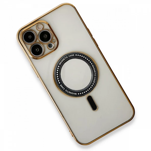 iPhone 13 Pro Kılıf Magsafe Özellikli Gold Seri Lazer Silikon Kapak - 9