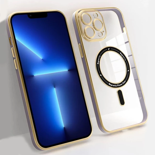 iPhone 14 Pro Max Kılıf Magsafe Özellikli Gold Seri Lazer Silikon Kapak - 8