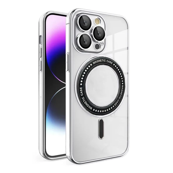 iPhone 14 Pro Max Kılıf Magsafe Özellikli Gold Seri Lazer Silikon Kapak - 12