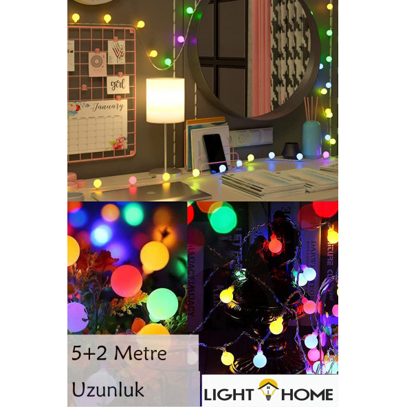 LightHome 50 Led 7 Metre Renkli Güneş Enerjili Led Işık Solar Bahçe Balkon Ağaç Lambası Aydınlatması - 7