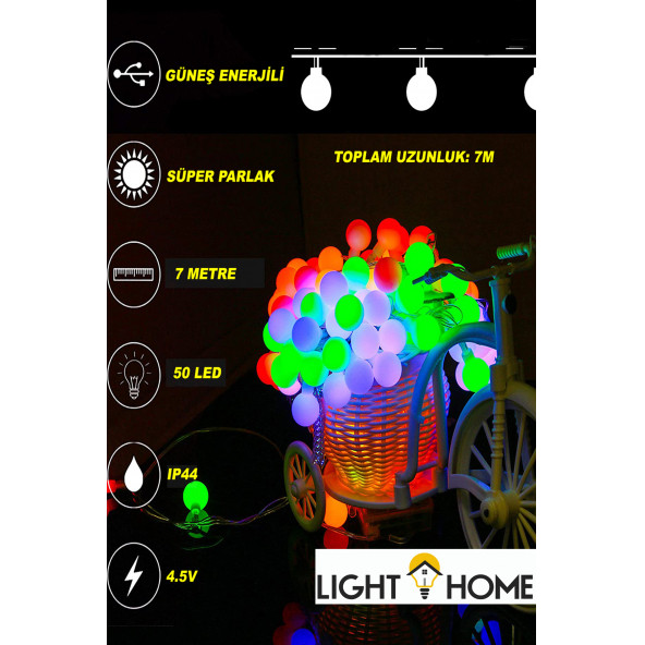 LightHome 50 Led 7 Metre Renkli Solar Güneş Enerjili Bahçe Teras Balkon Ağaç Lambası Aydınlatması - 6