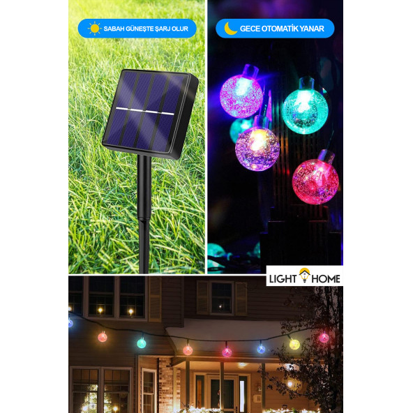 LightHome 50 Led 7 Metre Kristal Renkli Güneş Enerjili Led Işık Solar Bahçe Balkon Ağaç Lambası Aydınlatması - 6