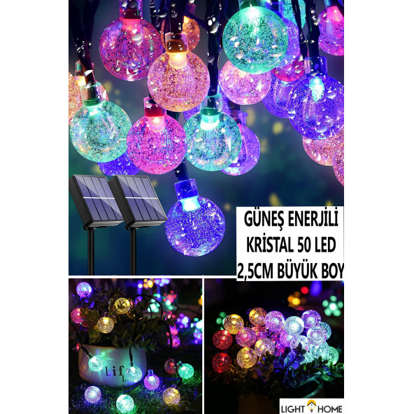 Lighthome Güneş Enerjili 7M 50Led Rgb Çok Renkli Kristal Top Solar Bahçe Aydınlatması Led Lamba