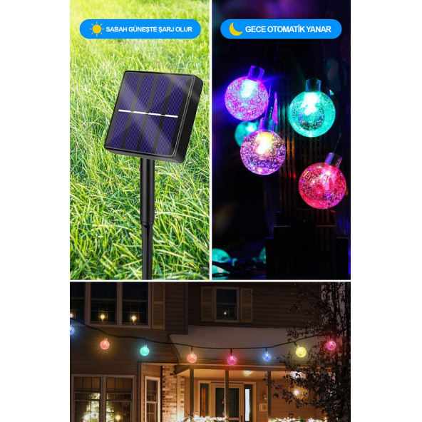 Lighthome Güneş Enerjili 7M 50Led Rgb Çok Renkli Kristal Top Solar Bahçe Aydınlatması Led Lamba - 6