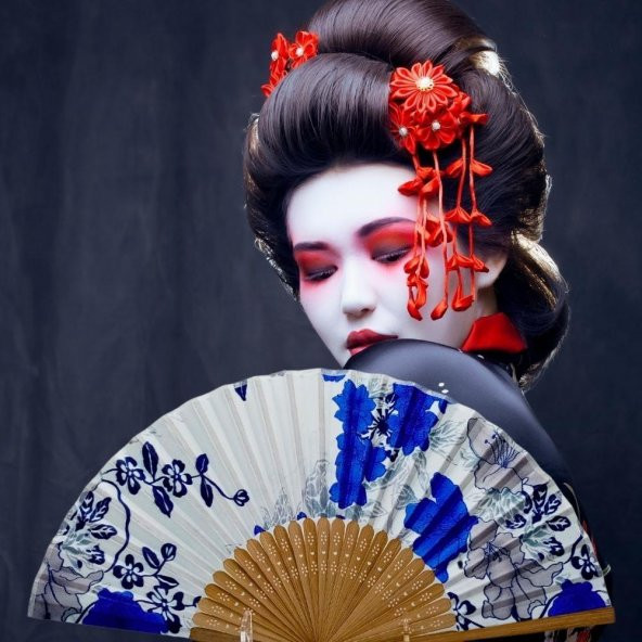 Japon Bambu Kumaş Yelpaze Çanta Boy Stant Hediyeli No.55 - 3