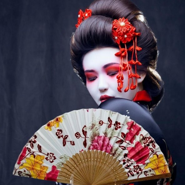Japon Bambu Kumaş Yelpaze Çanta Boy Stant Hediyeli No.54 - 2